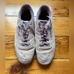 Tan and Purple Suede Reebok Sneakers